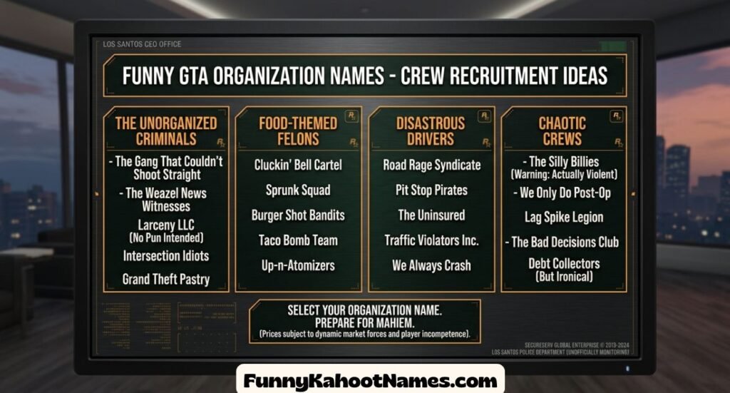 Funny GTA Organization Names